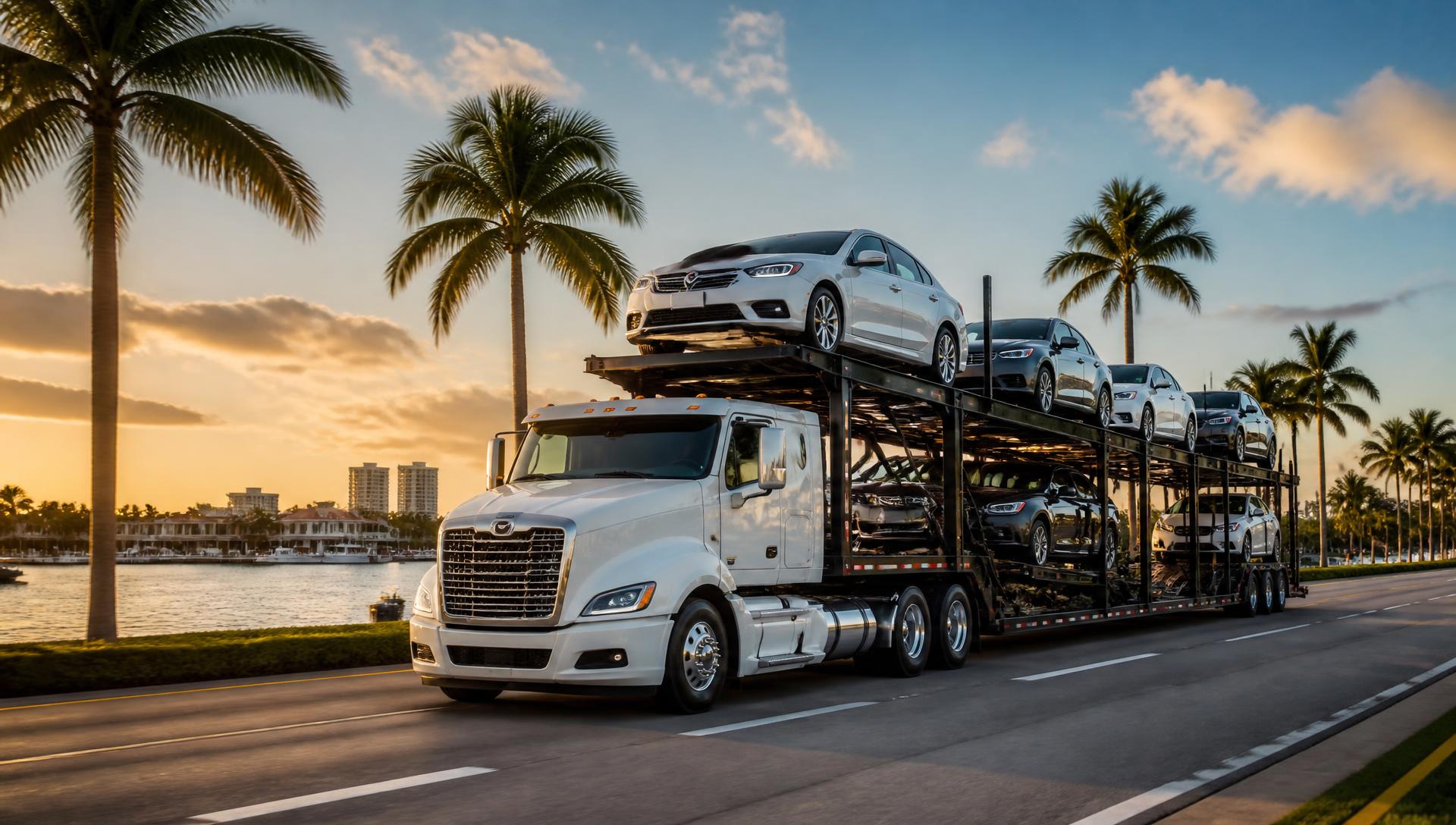 Enclosed car hauler on a Southwest Florida road near Naples